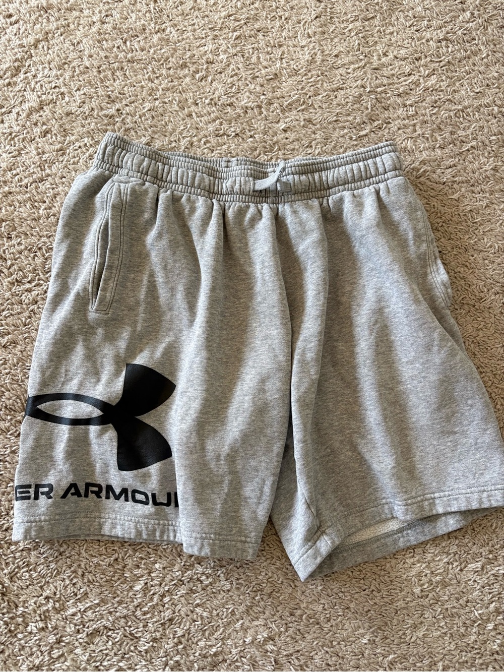 Under Armour Men's Light Gray Athletic Shorts with Black Logo
